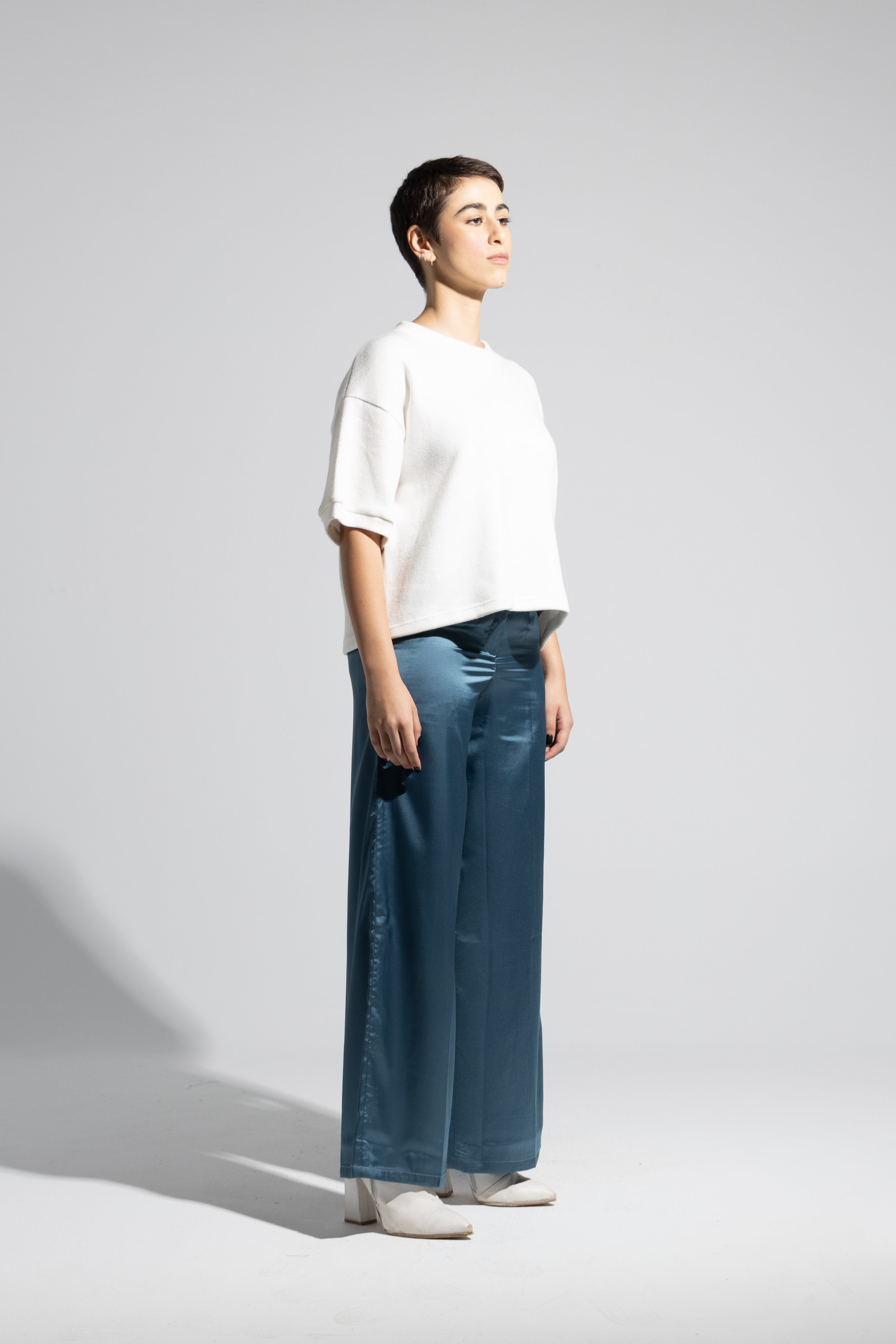 Drapey Pleated Wide-Leg Pants